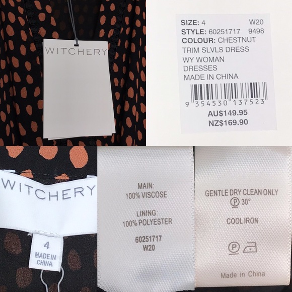 SOLD Witchery Chestnut Print Trim Sleeve Dress 4 - Picture 13 of 13